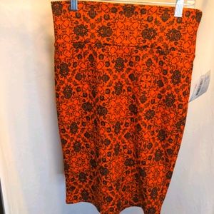 LLR Cassie pencil skirt, orange/black floral, NWT